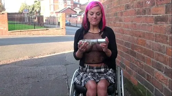 Hotte Redhead wheelchair bound babe Leah Caprice flashing and masturbating in public varme film