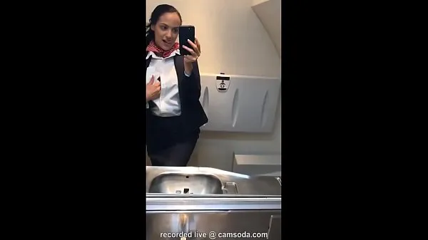Hot latina stewardess joins the masturbation mile high club in the lavatory and cums warm Movies