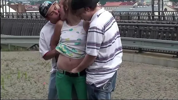 Hot Alexis Crystal facial cum at a PUBLIC train station in threesome with 2 teen guy warm Movies