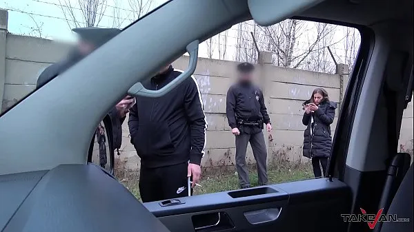 뜨거운 Hardcore action in driving van interrupted by real Police officers 따뜻한 영화