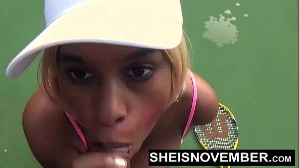 Hot I'm Sucking A Stranger Big Cock POV On The Public Tennis Court For Beating Me, Busty Ebony Whore Sheisnovember Giving A Blowjob With Her Large Natural Tits And Erect Nipples Out, Exposing Her Big Ass With Upskirt While Walking by Msnovember warm Movies