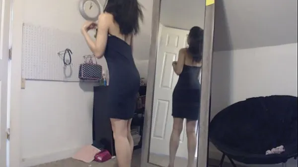Petite Goth Girl Flirting with Herself in the Mirror, Changing Clothes Filem hangat panas