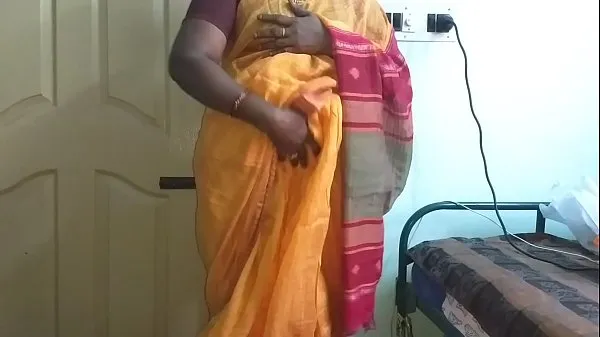 Quente desi indiano com tesão tamil telugu kannada malayalam hindi traindo esposa vanitha vestindo cor de laranja saree mostrando peitos grandes e buceta raspada aperte peitos duros aperte beliscão esfregando buceta masturbação Filmes quentes
