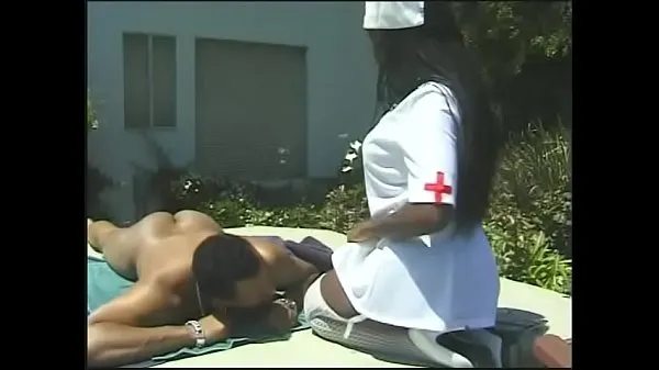 Nurse in white stockings seduces black dude sunbathing by the pool to fuck her Film hangat yang hangat
