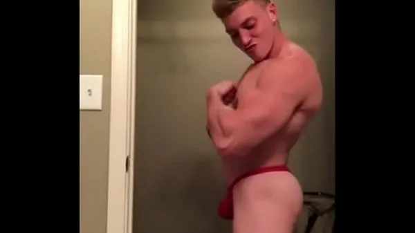 Hot verbal jock boy in sexy red thong warm Movies