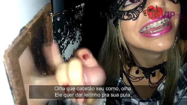 Heta Cristina Almeida invites some unknown fans to participate in Gloryhole 4 in the booth of the cinema cine kratos in the center of são paulo, she curses her husband cuckold a lot while he films her drinking milk varma filmer