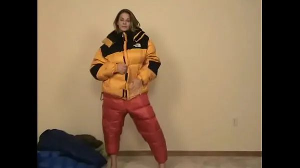 Hot Brittany Lynn tries on puffy jackets and pants warm Movies