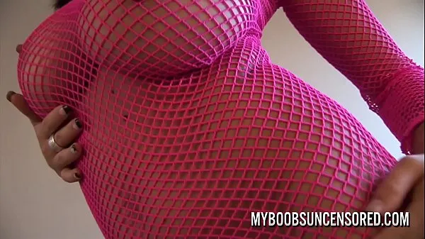 Hot Busty babe Dominno in pink fishnet masturbate with Pink Big Vibrator warm Movies