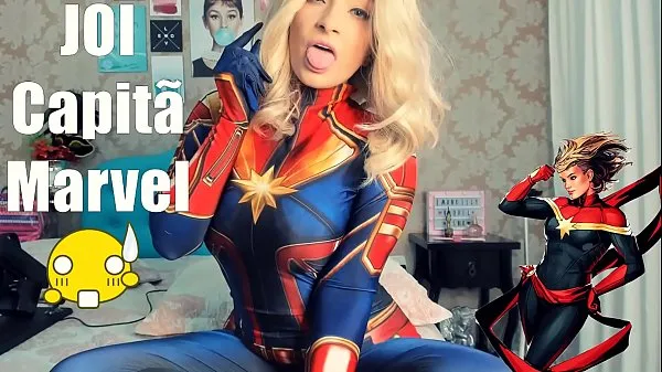 Hot Joi Portugues Cosplay Capita Marvel SEX MACHINE, doing Blowjob Deep throat Cumming on breasts and Cumming on ass AMAZING JOI warm Movies