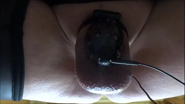 Hot electro estim stimulation, cum milking with chastity device warm Movies