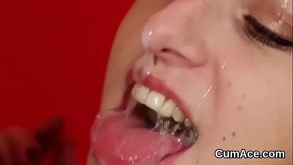 Foxy hottie gets cumshot on her face swallowing all the load Filem hangat panas