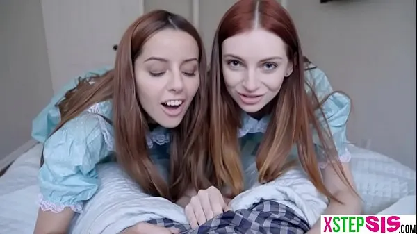 Hot Creepy teen stepsisters share his cock in a threesome warm Movies