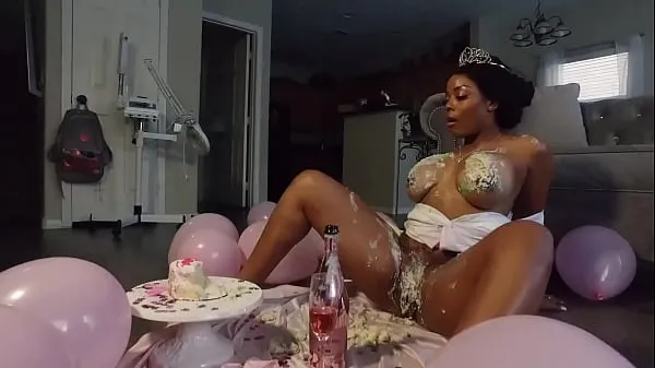 Hot Ebony model enjoys birthday cake warm Movies