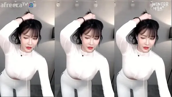 Quente Âncora coreana BJ seios grandes de inverno dançando em meia-calça branca de assinatura “喵粑 Filmes quentes