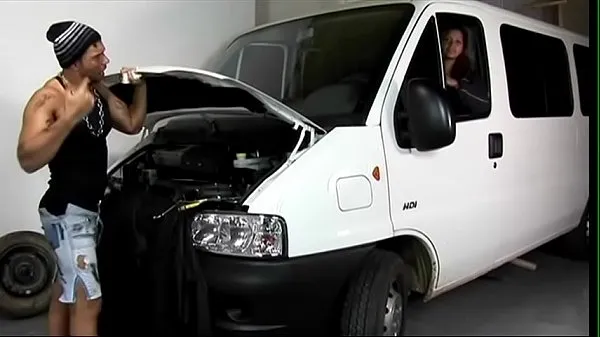 Muscular car mechanic dates in his workshop with juicy swarthy-faced hottie Mary Sanches with big natural tits and hairy pussy Filem hangat panas
