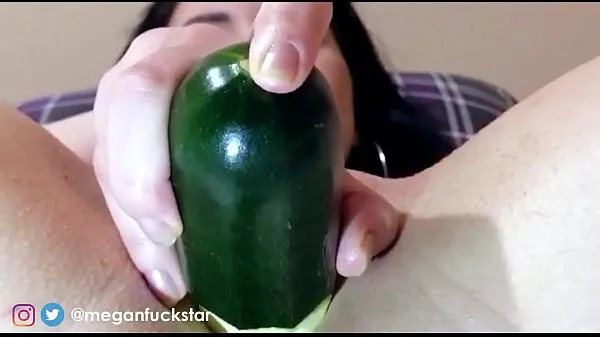 Hot Megan fucks her creamy pussy with vegetable until she cums hard warm Movies