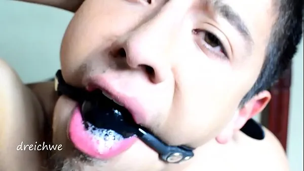 Hot Very tight gag in the mouth with saliva warm Movies