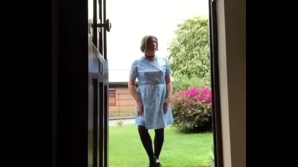 Hot Johanna walks through front door into garden where neighbours could view warm Movies