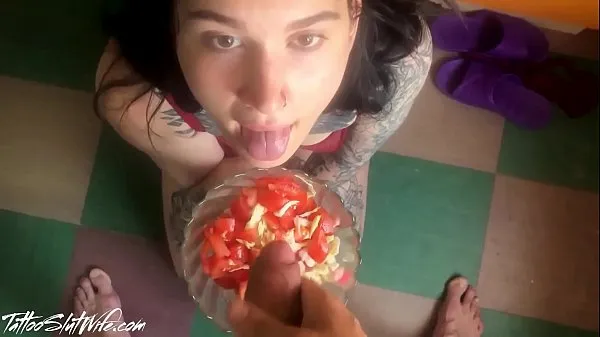Hot Husband Fuck Babe and Seasoned Salad Sperm - Food Fetish warm Movies