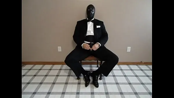 Hot Seated in a tuxedo wearing a rubber cock and ball sheath and playing with my cock until I cum warm Movies
