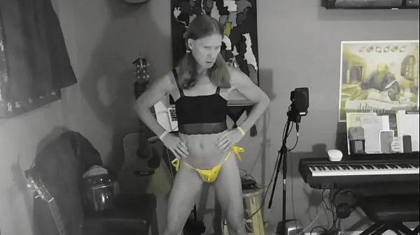 Hot Yellow Pop! Me performing solo dancing in my tiny yellow panties, masturbating and tasting my cum warm Movies
