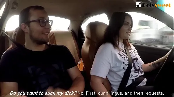 Girl jerks off a guy and masturbates herself while driving in public (talk Filem hangat panas