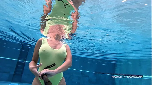 Heta My transparent when wet one piece swimwear in public pool varma filmer