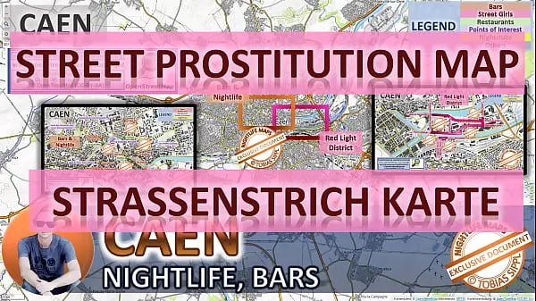ホットな フランス、カーンの路上売春マップ。ストリートワーカー、フリーランサー、売春宿の場所が示されています。また、市内のバー、ナイトライフ、歓楽街も紹介しています 温かい映画