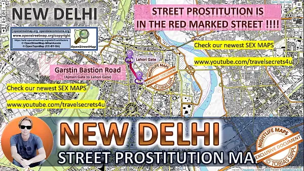Film caldi Nuova Delhi, India, mappa del sesso, mappa della prostituzione di strada, saloni di massaggi, bordelli, puttanecaldi