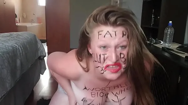 Hotte Big fat worthless pig degrading herself | body writing |hair pulling | self slapping varme film