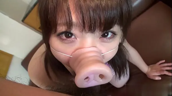 Hot Sayaka who mischiefs a cute pig nose chubby shaved girl wearing a leotard warm Movies