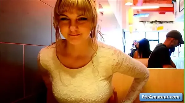 Hot Sexy natural big tit blonde amateur teen Alyssa flash her big boobs in a diner warm Movies