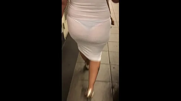 Wife in see through white dress walking around for everyone to see Film hangat yang hangat