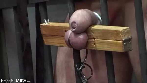 Hot CBT testicle with testicle pillory tied up in the cage whipped d in the cell slave interrogation torment torment warm Movies