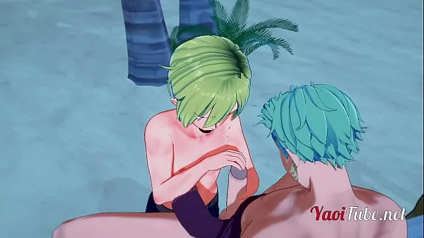 Vroči One Piece Yaoi - Zoro x Sanji Handjob and Blowjob in a beach - anime Manga Gay topli filmi