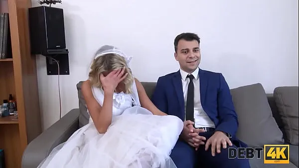 Hot DEBT4k. Debt collector fucks the bride in a white dress and stockings warm Movies