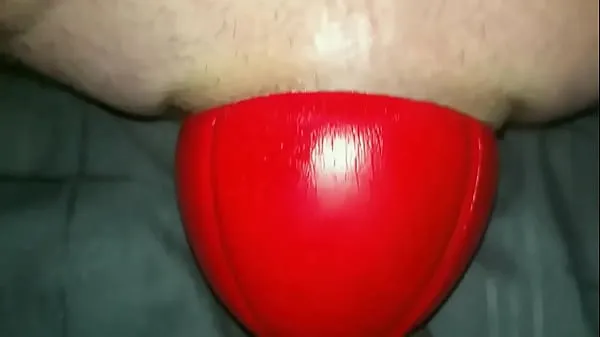 Hete Huge 12 cm wide Red Football sliding out of my Ass up close in Slow Motion warme films