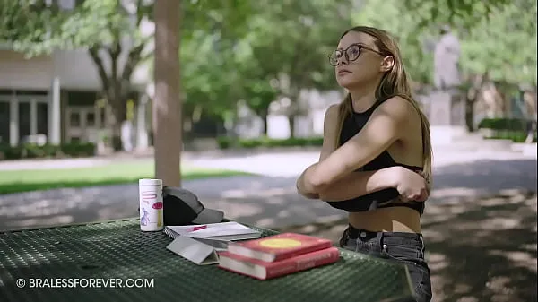 Hot Studying outside with her see through outfit warm Movies