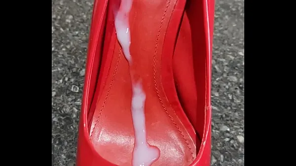 Hot Red schutz shoe full of milk warm Movies