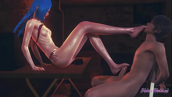 Gorące League of Legends Hentai 3D - Jinx Footjob with POV and cumshot (Uncensored) - Japanese Asian Manga anime game pornciepłe filmy