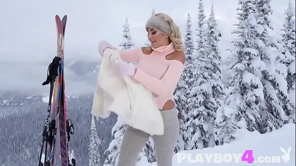 Hot Hot blonde with big boobs Khloe Terae striptease and posed in the snow warm Movies
