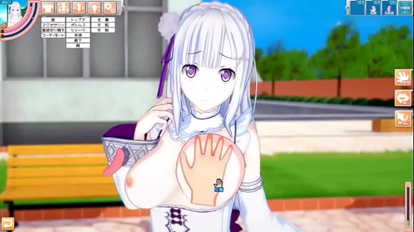 Eroge Koikatsu! ] Re zero (Re zero) Emilia rubs her boobs H! 3DCG Big Breasts Anime Video (Life in a Different World from Zero) [Hentai Game Film hangat yang hangat