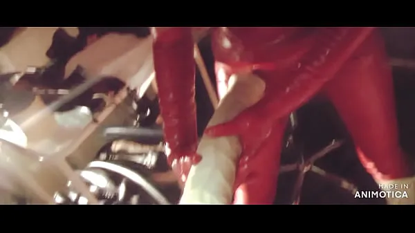 गर्म Rubbernurse Agnes - red latex outfit - intense pegging with a long giant dildo, final elbow deep anal fisting and handjob with cum गर्म फिल्में