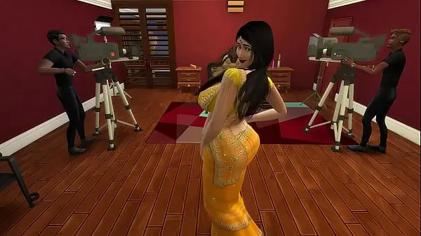 Nóng Desi Aunty Manju teasing horny guys by wearing a sexy yellow saree Phim ấm áp