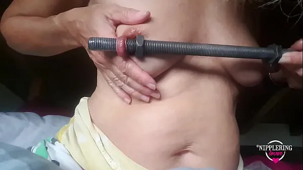 nippleringlover kinky inserting 16mm rod in extreme stretched nipple piercings part1 Filem hangat panas