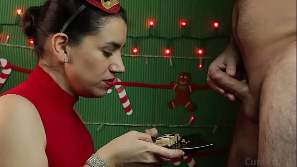 Hotte Merry Christmas! Let's celebrate with cum on food varme film