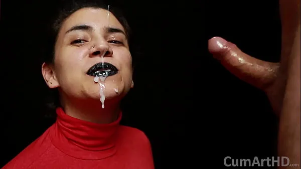 Hot Beautiful, artistic handjob, with lots of thick cum on her face, mouth & turtleneck warm Movies
