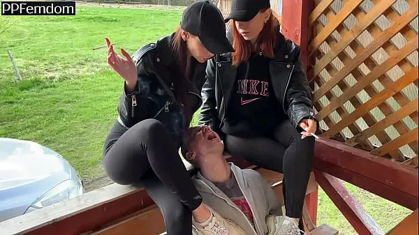 Hot Double Femdom Human Ashtray And Spitting Outdoor With Sofi And Kira warm Movies
