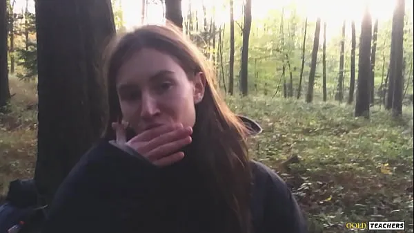 Hot Young shy Russian girl gives a blowjob in a German forest and swallow sperm in POV (first homemade porn from family archive warm Movies