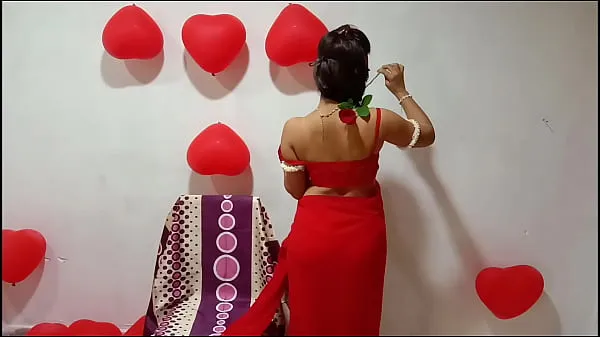 Hot Best Horny Bhabhi From Indian Origin In Red Sari Celebrating Anniversary Showing Big Desi Boobs warm Movies
